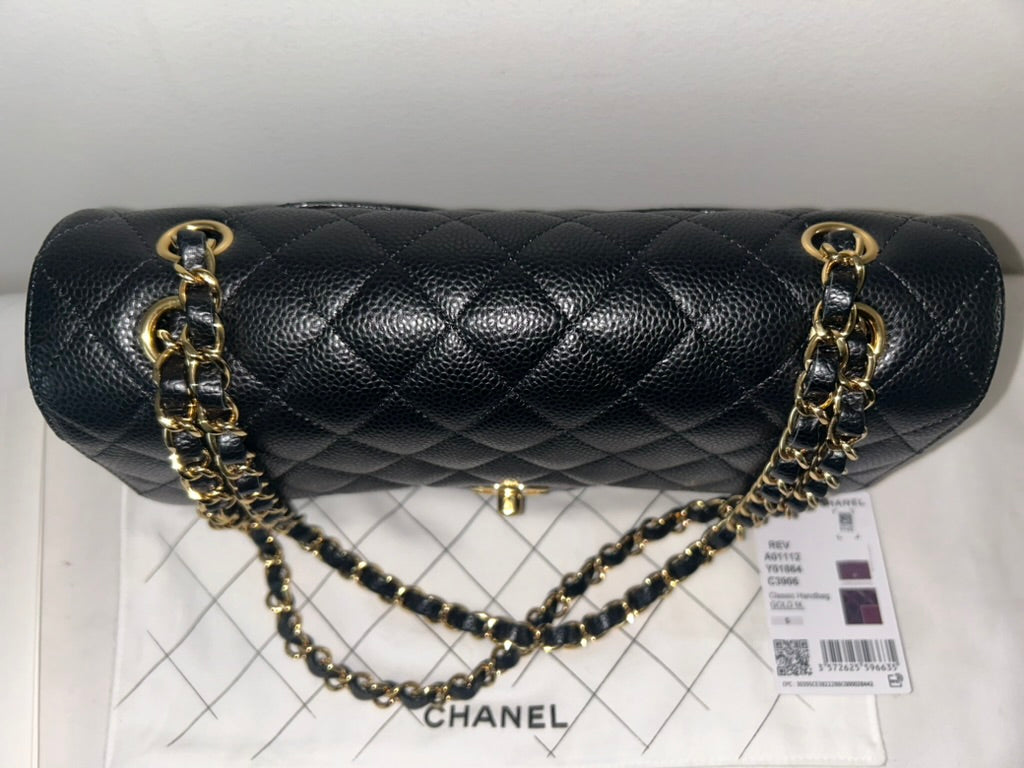 CHANEL 23S Classic 11.12 Medium Double Flap Caviar Handbag Black/Gold