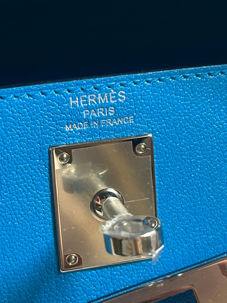 HERMÈS Kelly Elan Bleu Zanzibar Chevre Chamkila Leather Shoulder Bag