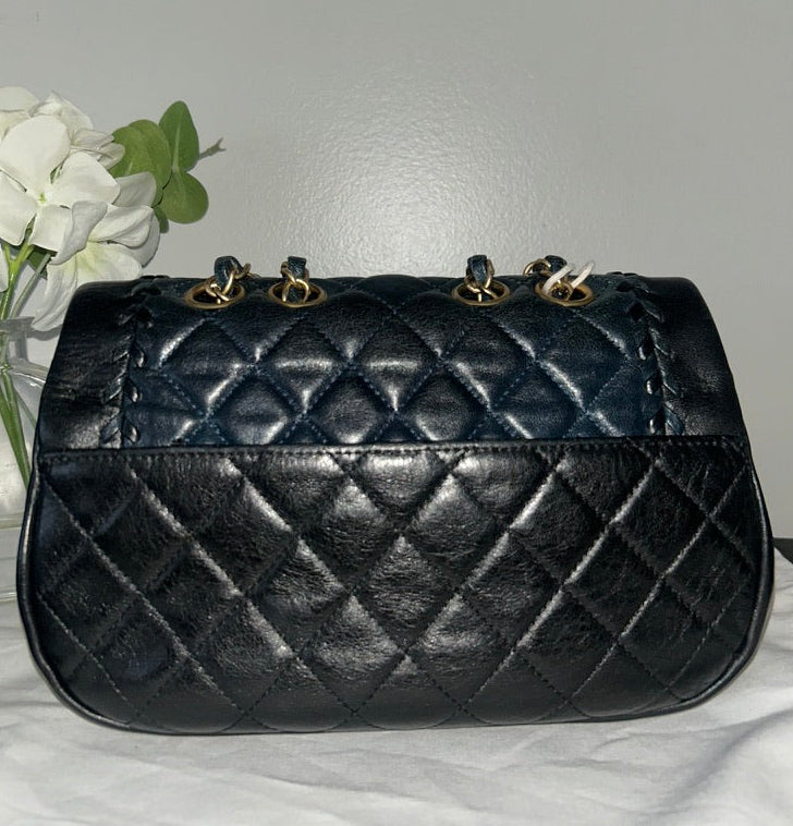 CHANEL CC Braided Saddle Flap Bag Quilted Lambskin Black/Dark Navy