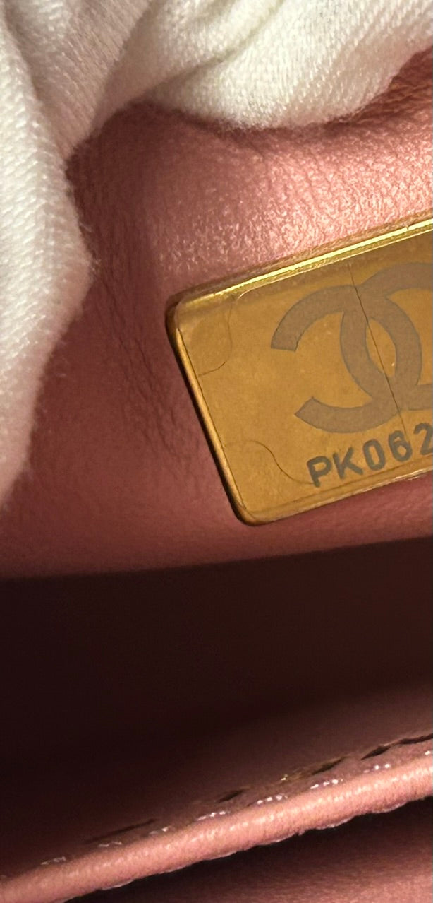 NEW! CHANEL 24K Mini Top Handle Flap Bag Quilted Caviar Light Pink / Gold HW