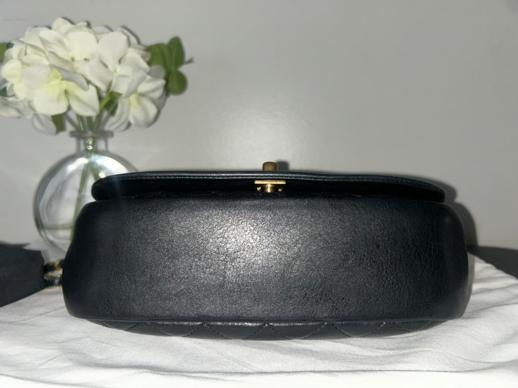 CHANEL CC Braided Saddle Flap Bag Quilted Lambskin Black/Dark Navy