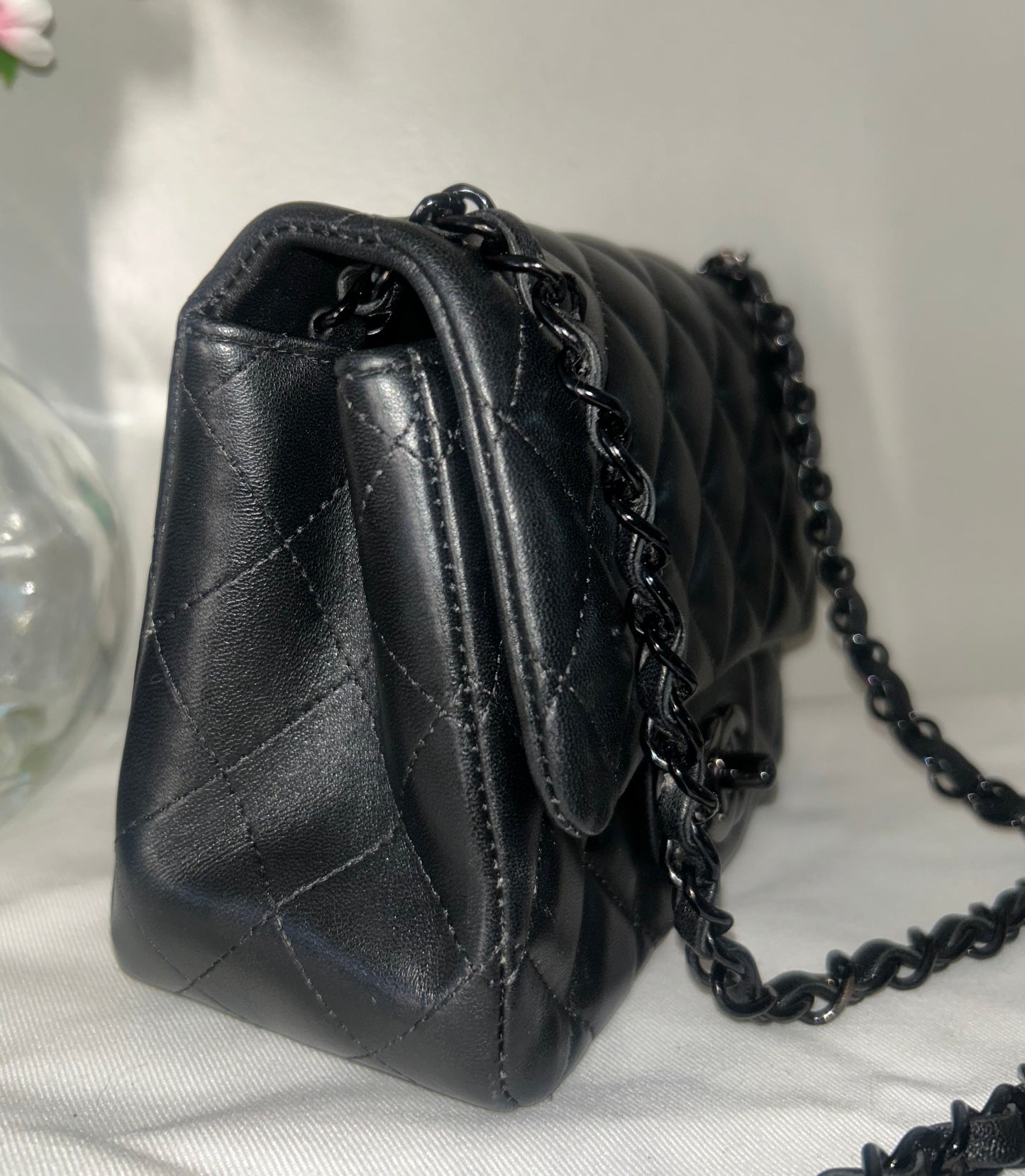 CHANEL "So Black" Mini Square Classic Flap Bag Quilted Lambskin Black