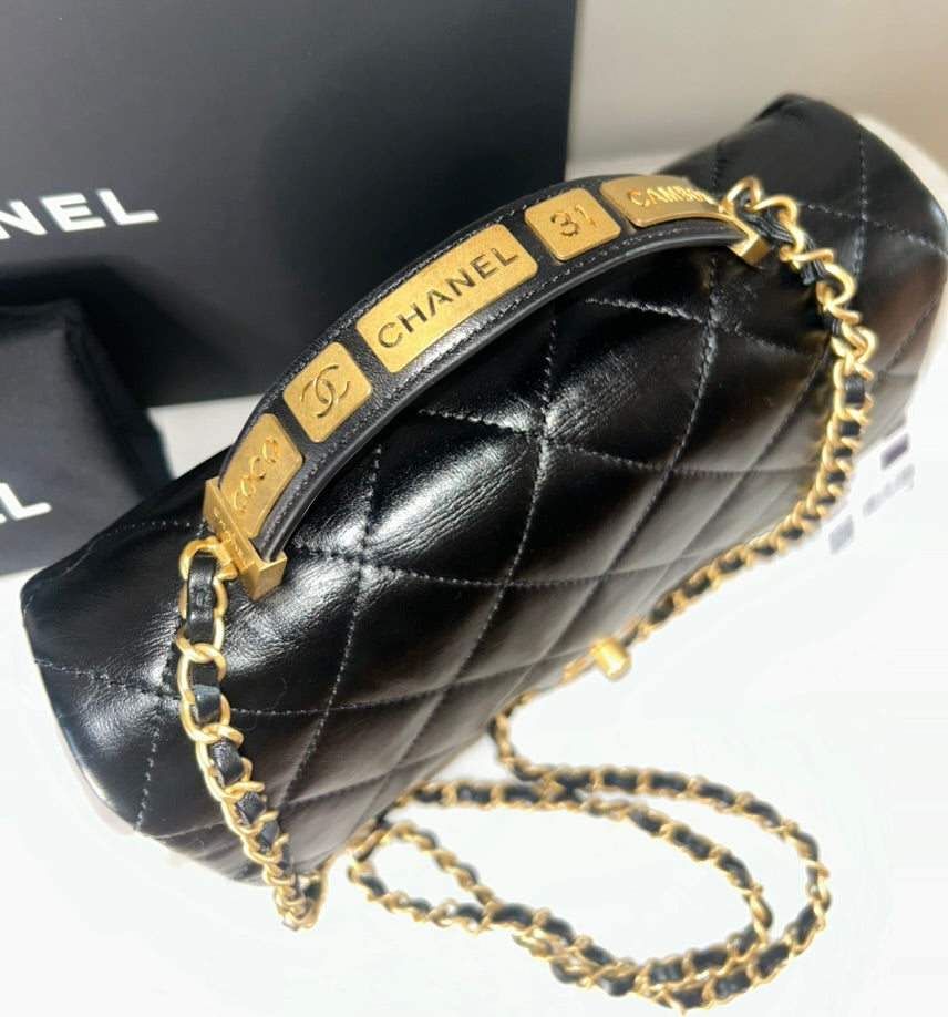CHANEL 24P Top Handle Medium Flap Bag Lambskin Black Limited Edition NWT