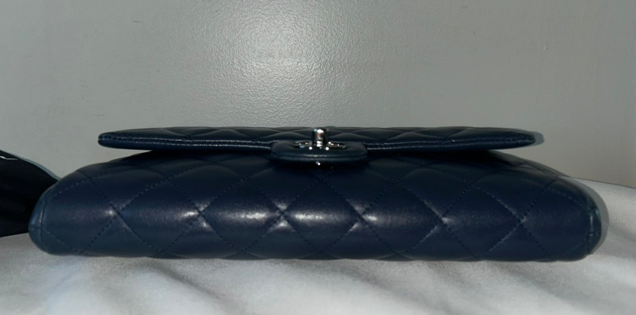 CHANEL Classic Quilted Lambskin Leather Single Flap Shoulder Bag Navy Blue