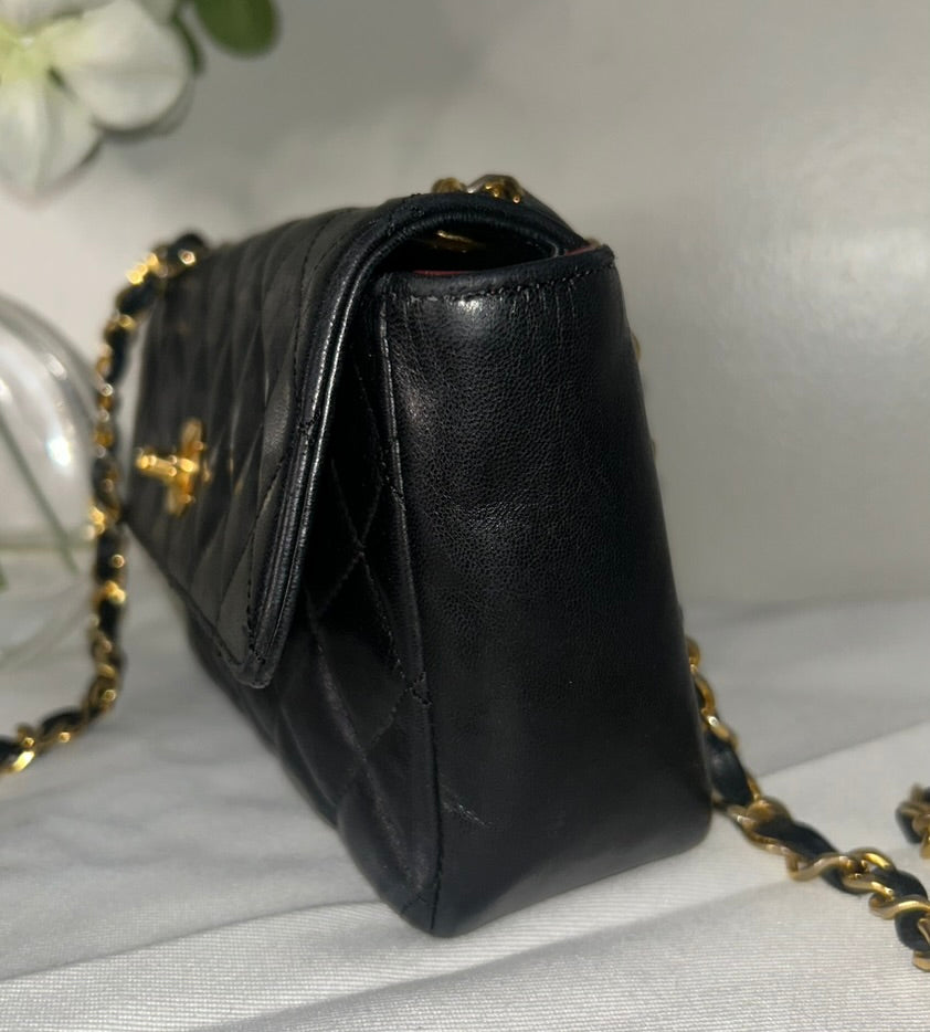 CHANEL Classic Mini Rectangular Flap Bag Quilted Lambskin Black / 24K Gold
