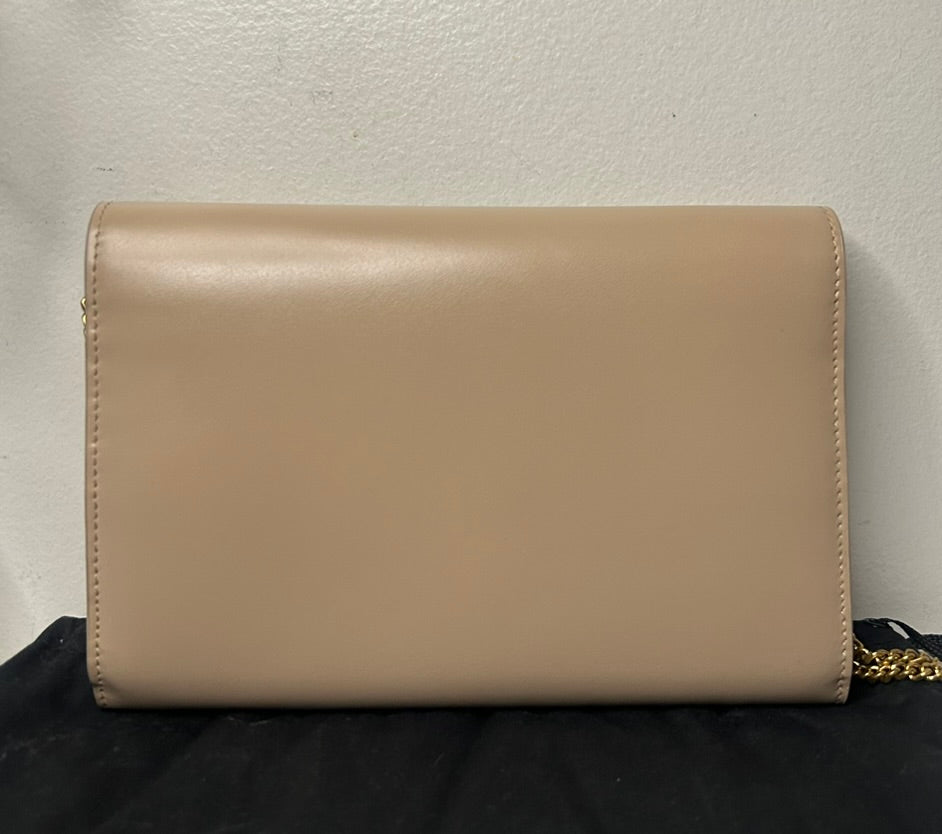 SAINT LAURENT YSL Monogram Glossy Calfskin Crossbody WOC in Dark Beige