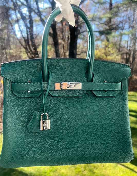 HERMÈS Birkin 30 Malachite Togo Leather Palladium Hardware Handbag
