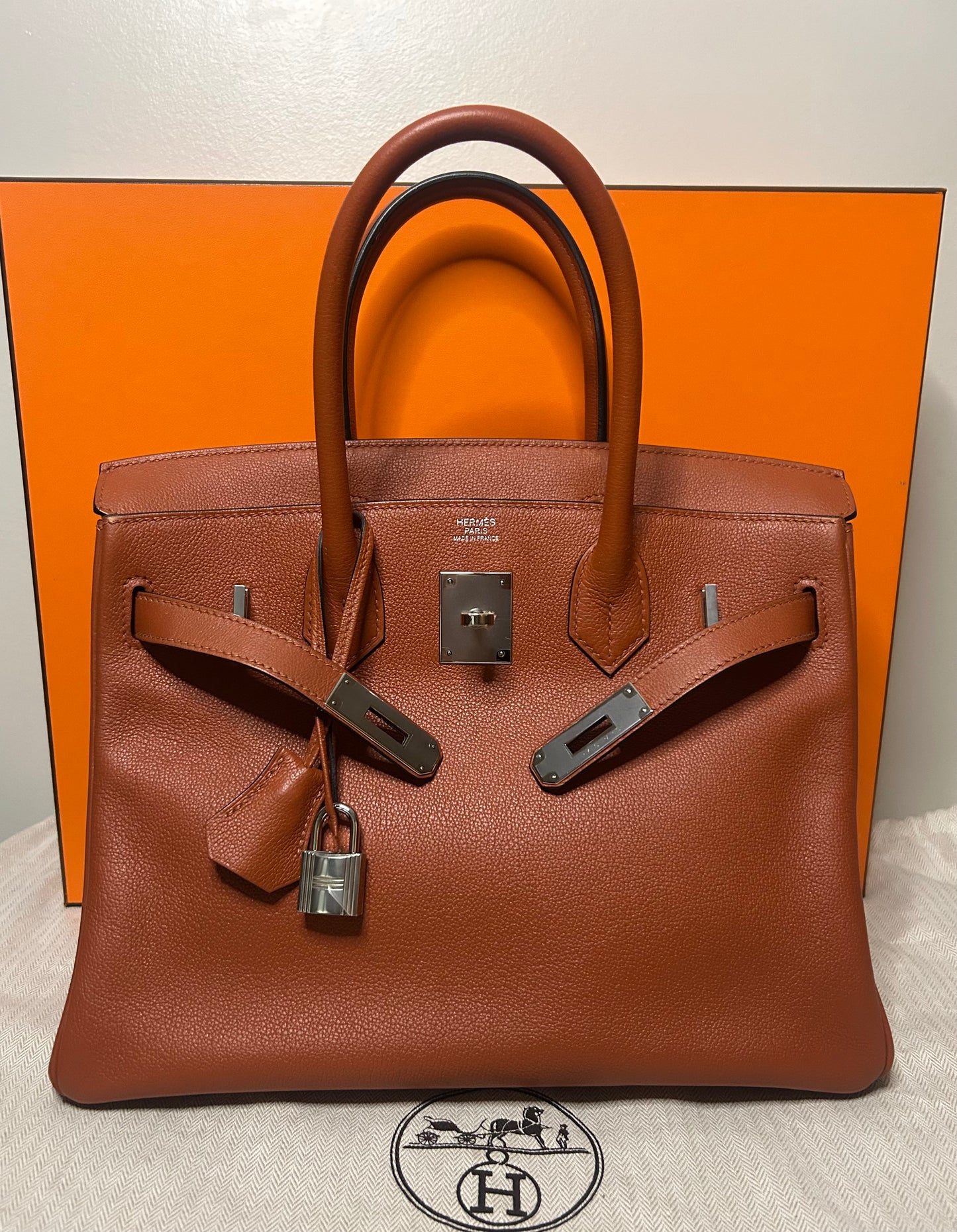 HERMÈS Birkin 30 Cuivre Brown Novillo Leather Palladium Hardware