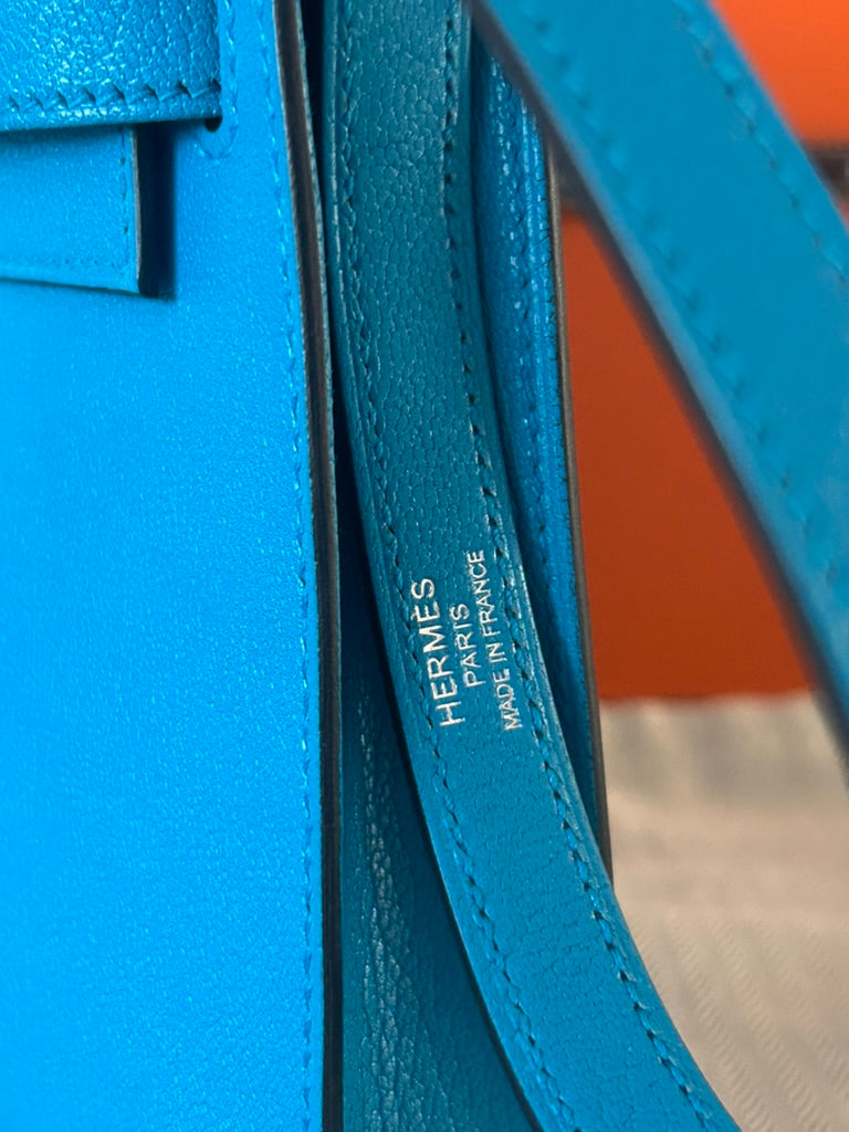 HERMÈS Kelly Elan Bleu Zanzibar Chevre Chamkila Leather Shoulder Bag