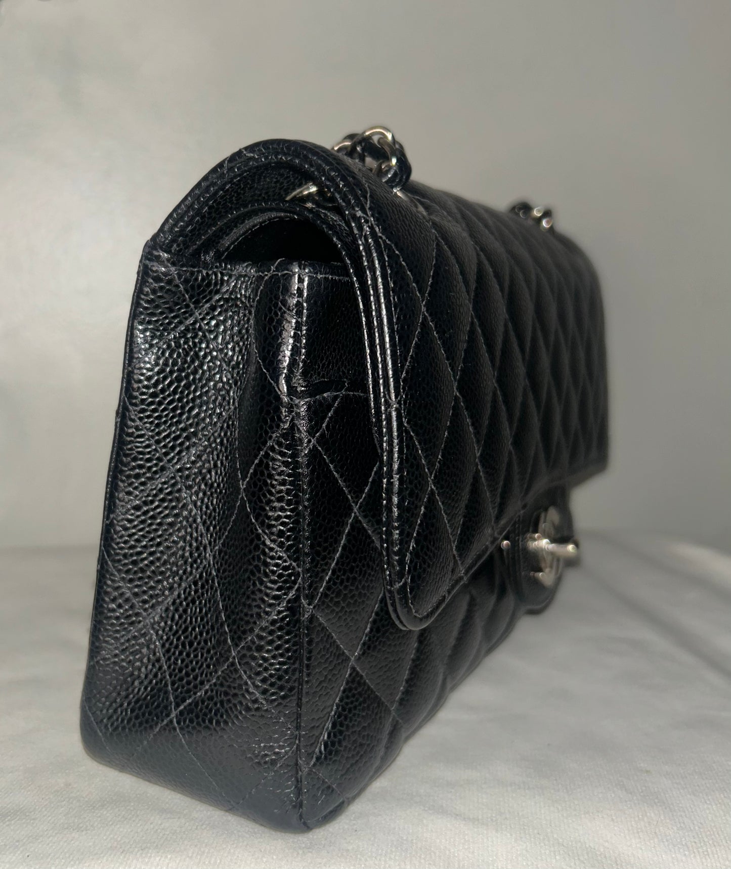 CHANEL Medium Classic Double Flap Caviar Quilted Handbag Black