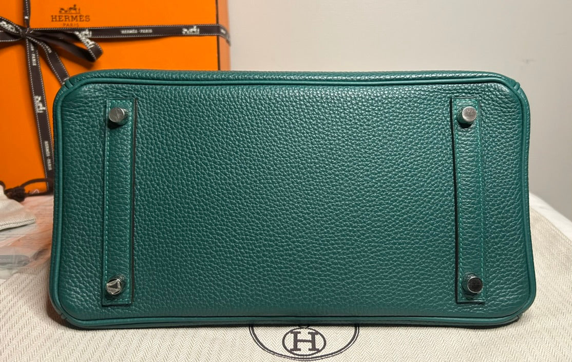 HERMÈS Birkin 30 Malachite Togo Leather Palladium Hardware Handbag