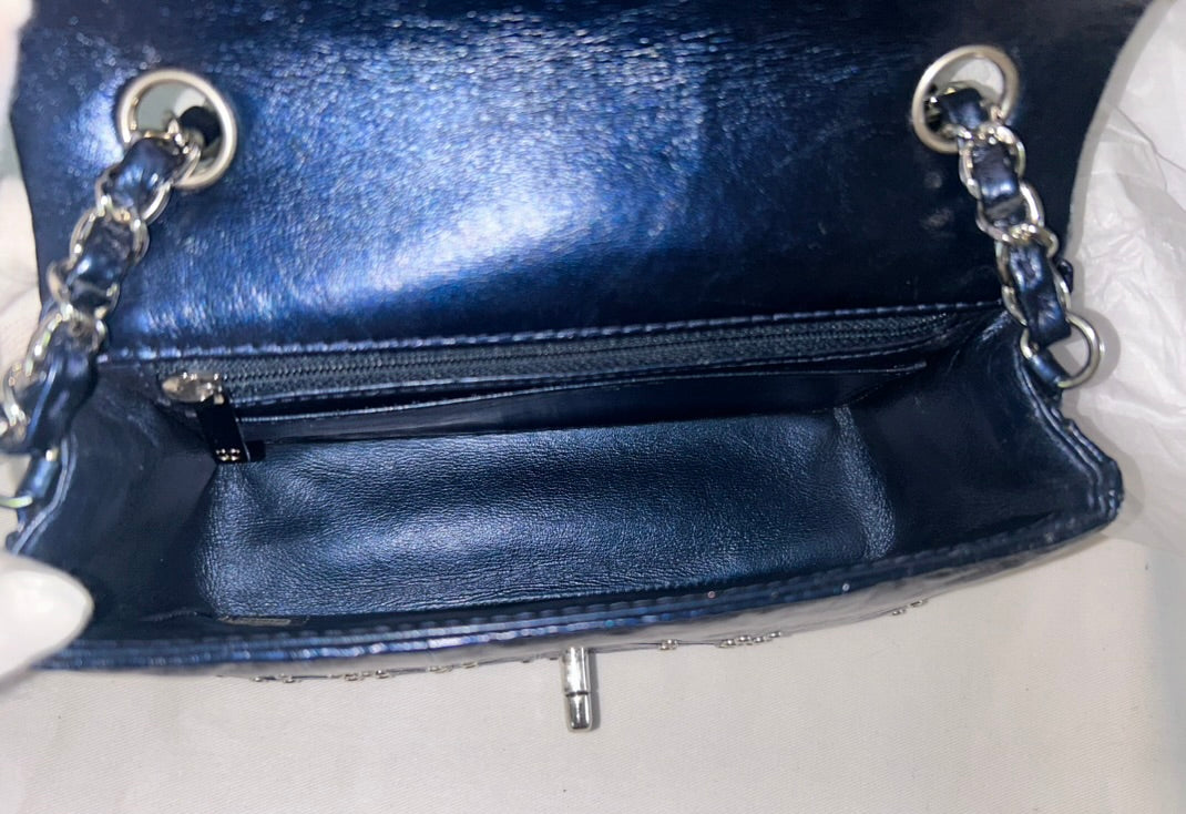 CHANEL CC Airlines Mini Flap Bag Grommet Studded Leather Navy Blue