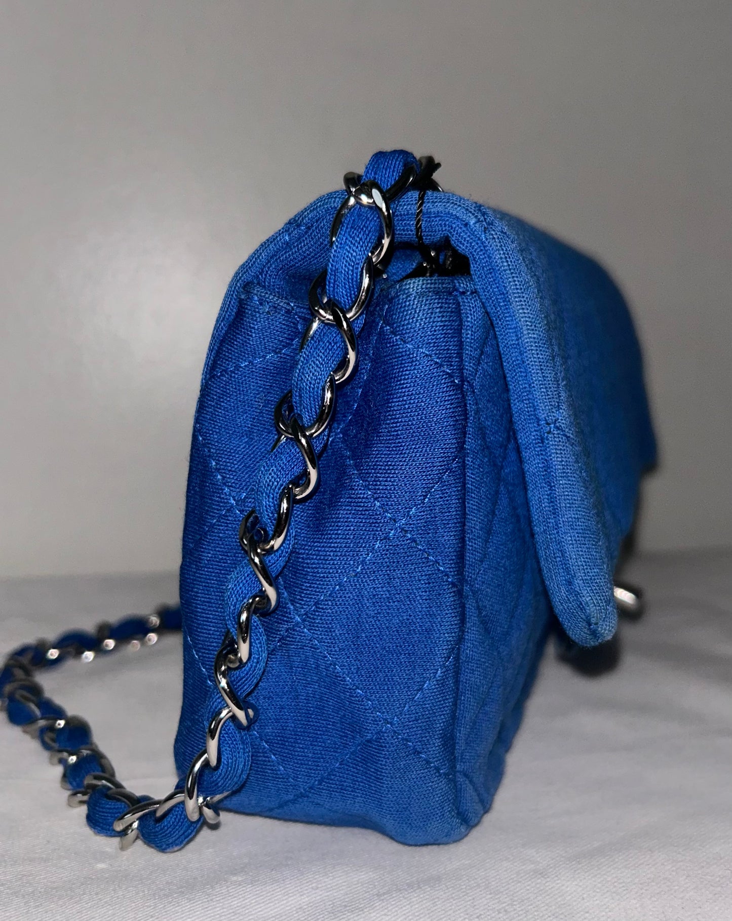 CHANEL Classic Mini Rectangular Single Flap Bag Quilted Jersey Blue