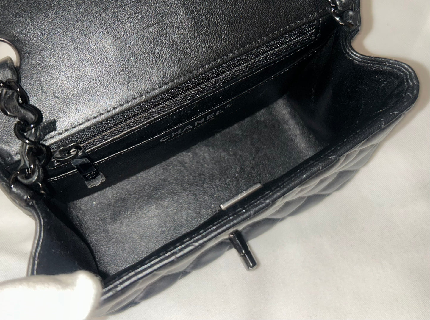 CHANEL "So Black" Mini Square Classic Flap Bag Quilted Lambskin Black