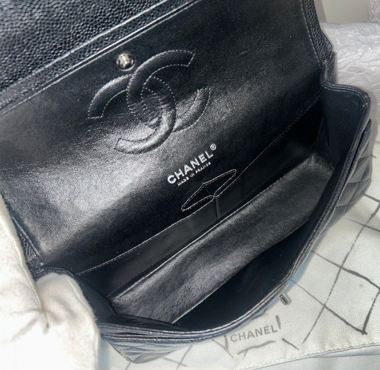 CHANEL Medium Classic Double Flap Caviar Quilted Handbag Black