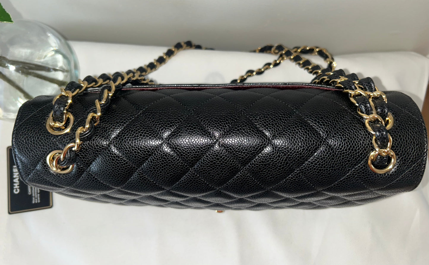 CHANEL Classic Jumbo Double Flap Quilted Caviar Leather Handbag Black/Gold
