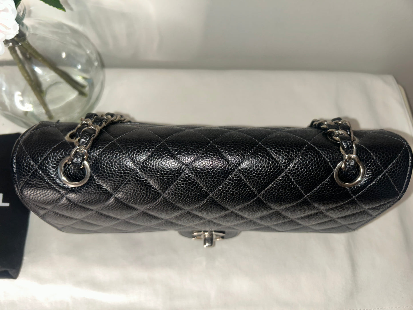 CHANEL Medium Classic Double Flap Caviar Quilted Handbag Black