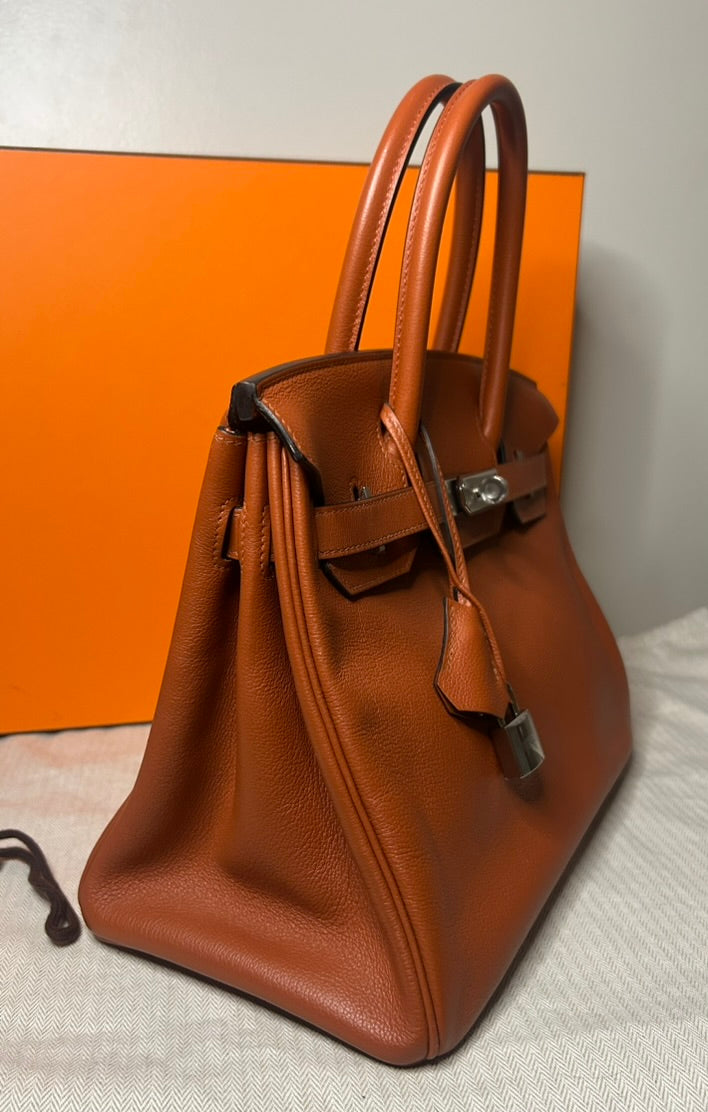 HERMÈS Birkin 30 Cuivre Brown Novillo Leather Palladium Hardware