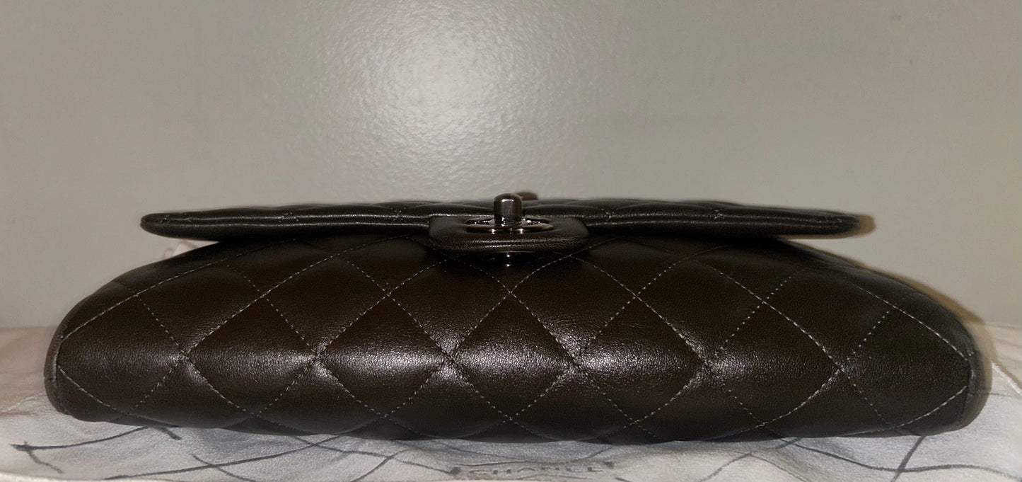 CHANEL Classic CC Quilted Flap Shoulder Bag Lambskin Leather Dark Brown