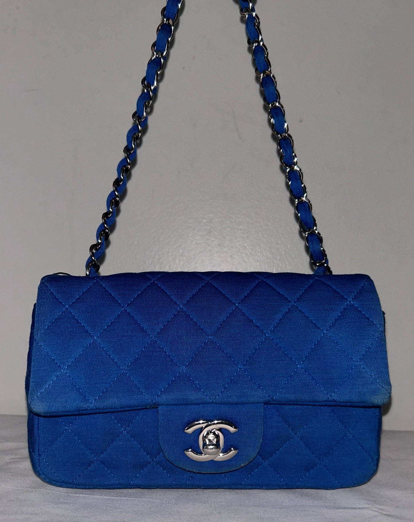 CHANEL Classic Mini Rectangular Single Flap Bag Quilted Jersey Blue