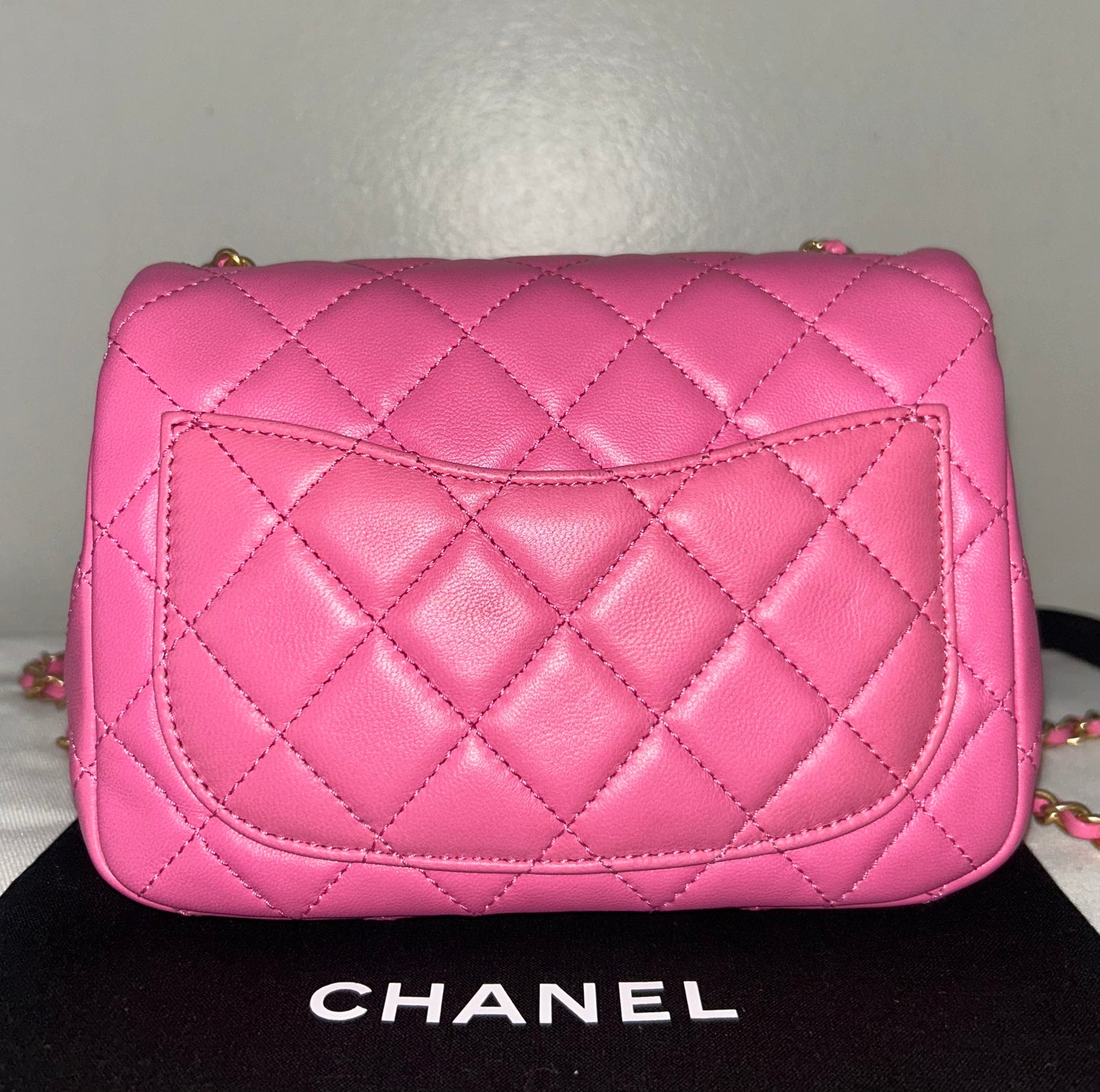 CHANEL Mini Square Pearl Crush Flap Bag Quilted Lambskin Pink / Gold