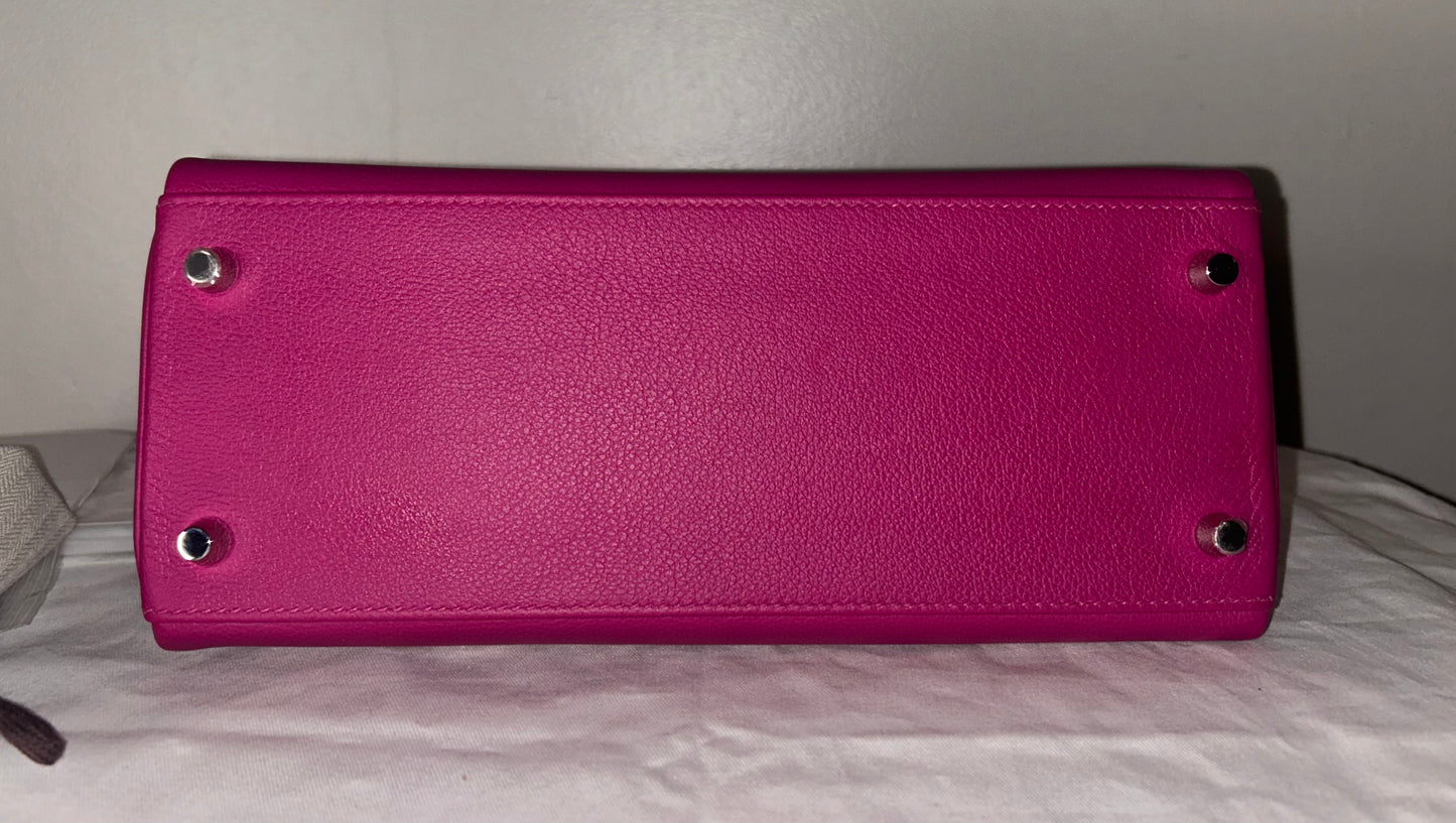 HERMES Kelly 28 Rose Pourpre Evercolor Palladium Hardware