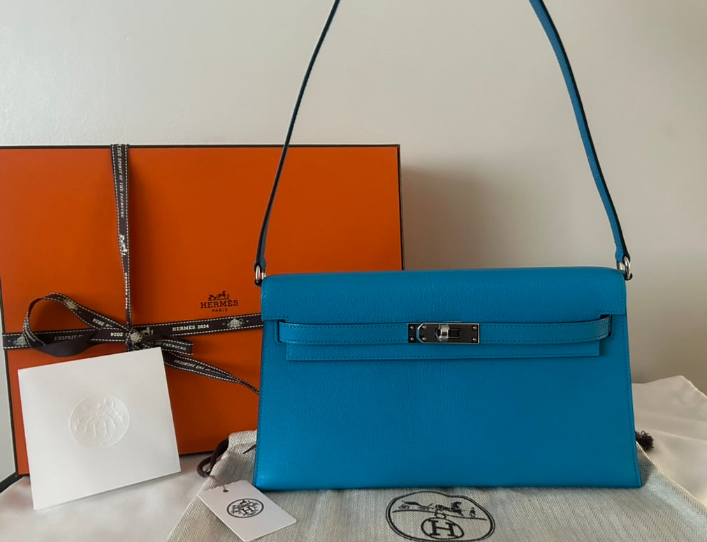 HERMÈS Kelly Elan Bleu Zanzibar Chevre Chamkila Leather Shoulder Bag
