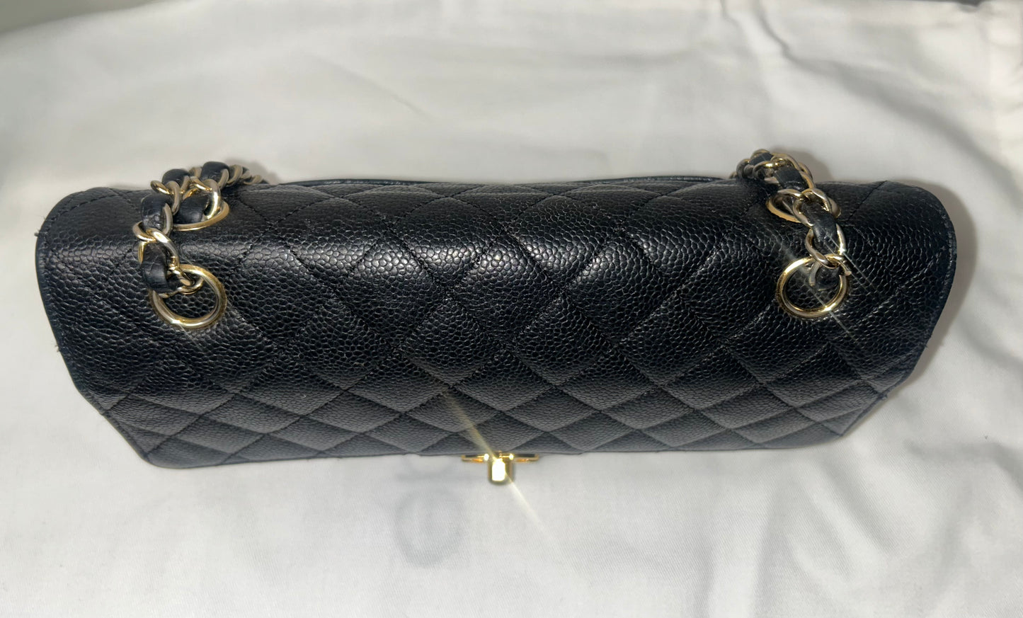 CHANEL Medium Classic Double Flap Caviar Quilted Handbag Black / Gold