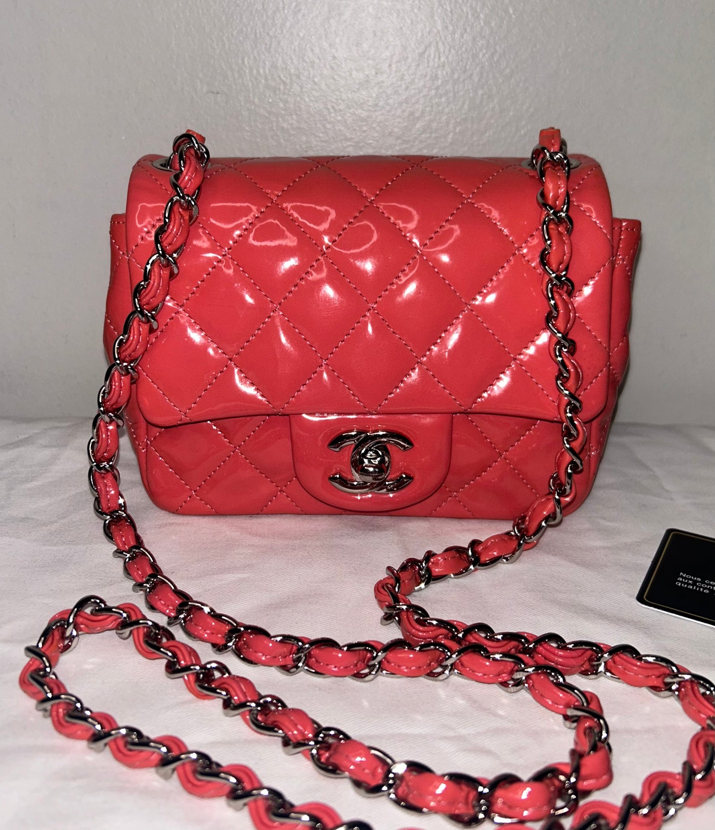 CHANEL Classic Mini Square Flap Bag Quilted Patent Leather Pink