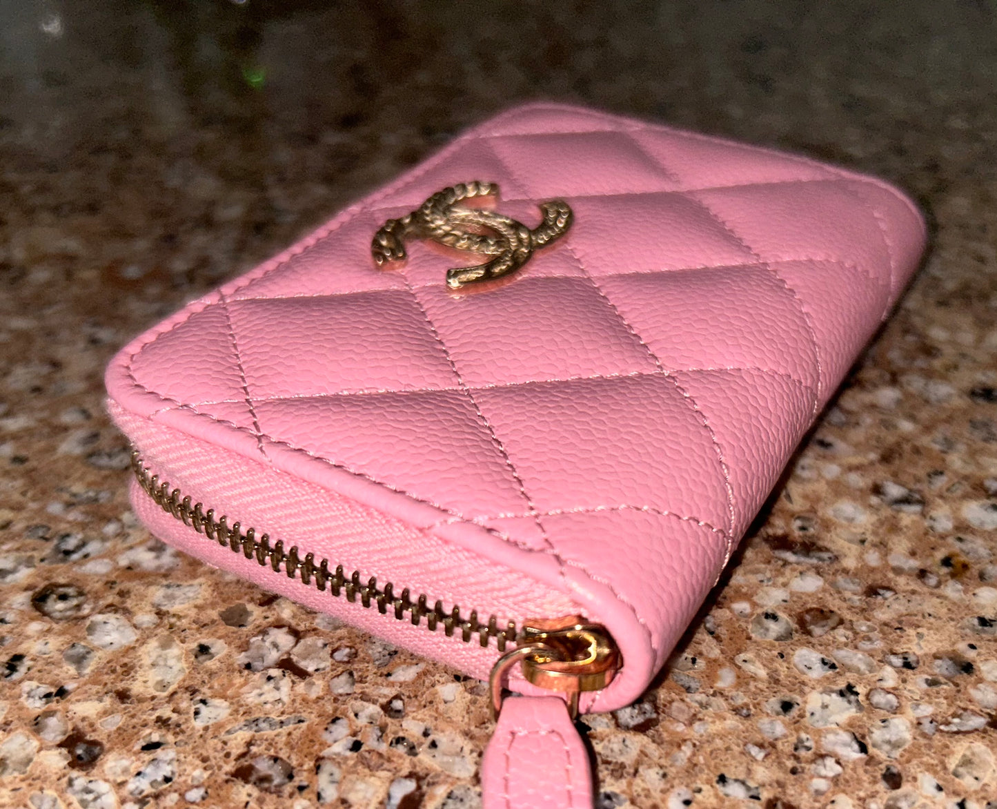 CHANEL 23C Multi Chain Caviar Quilted Zippy Coin Purse Light Pink