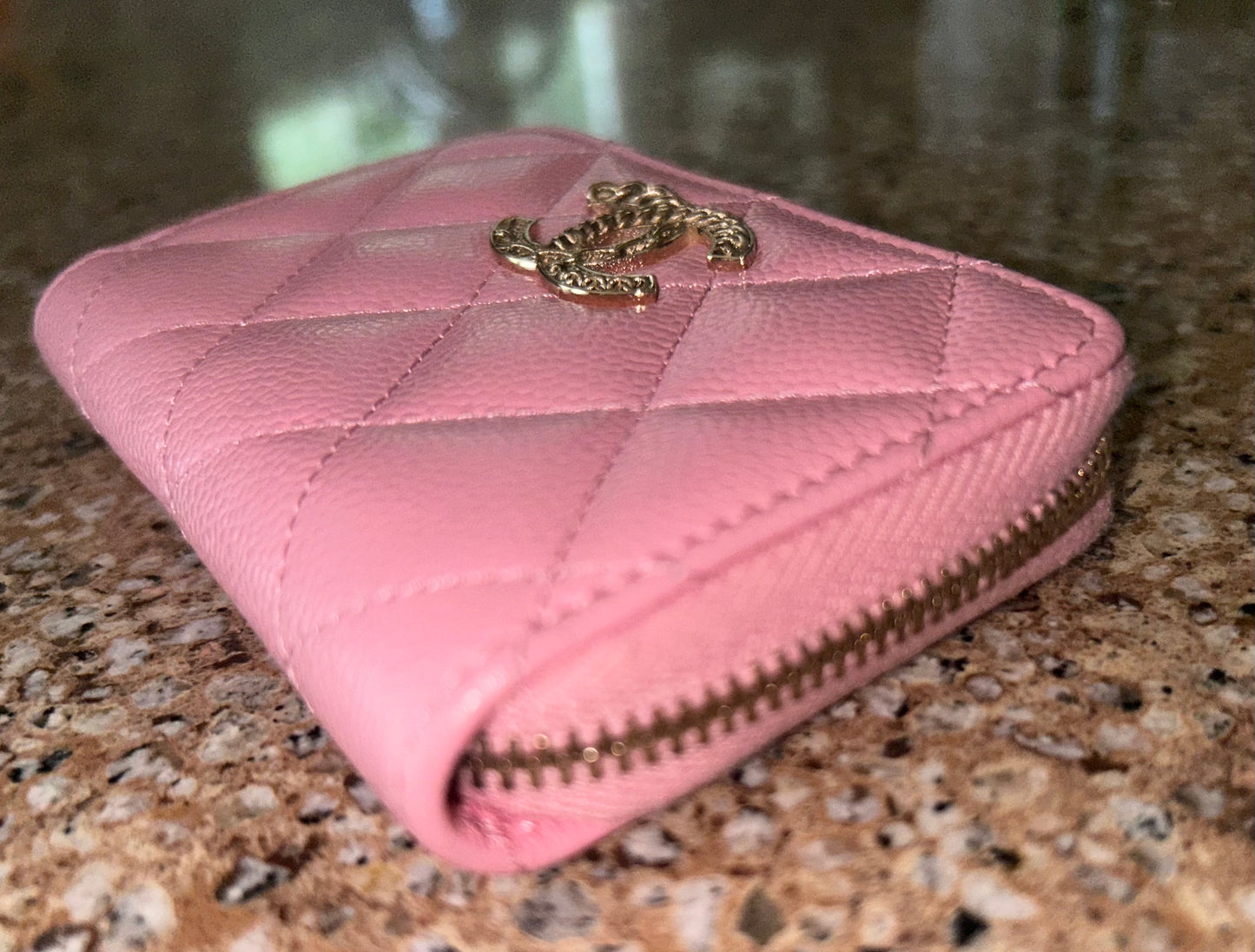 CHANEL 23C Multi Chain Caviar Quilted Zippy Coin Purse Light Pink