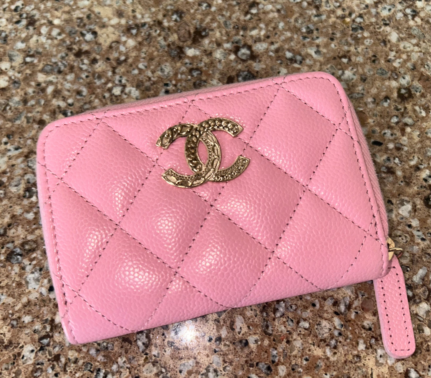 CHANEL 23C Multi Chain Caviar Quilted Zippy Coin Purse Light Pink