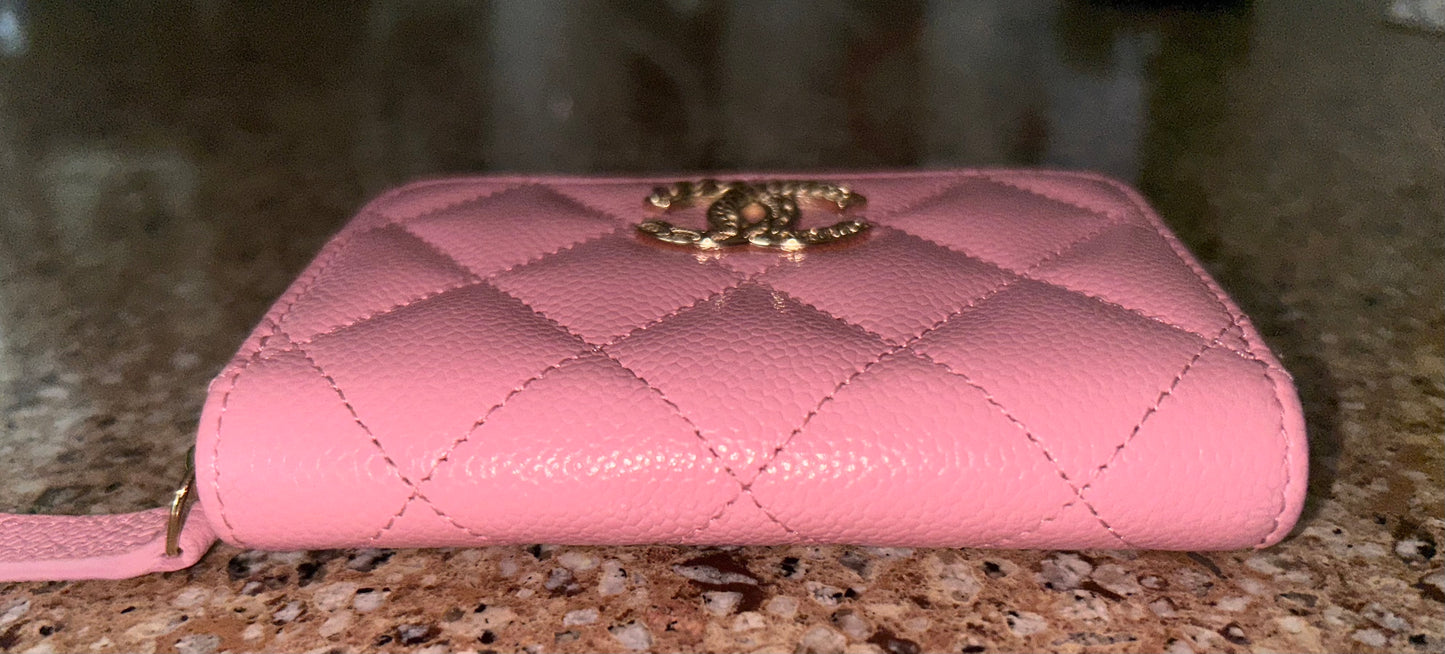 CHANEL 23C Multi Chain Caviar Quilted Zippy Coin Purse Light Pink