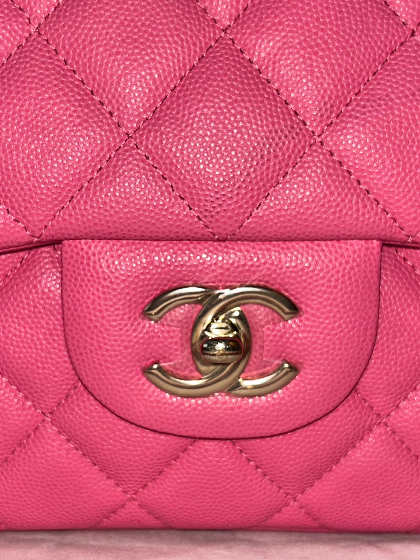CHANEL Jumbo Double Flap Quilted Caviar Handbag Pink