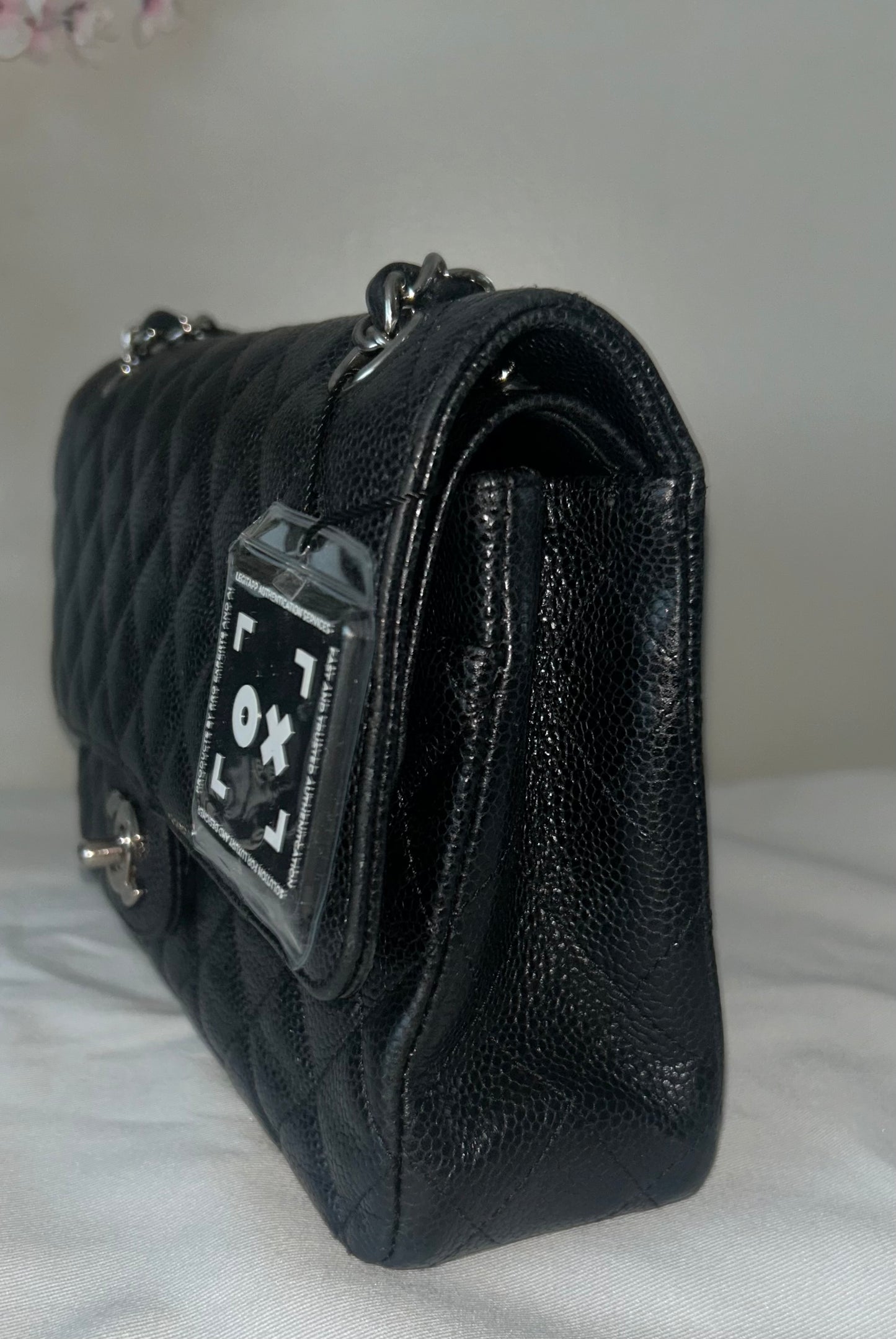 CHANEL Medium Classic Double Flap Caviar Leather Quilted Handbag Black