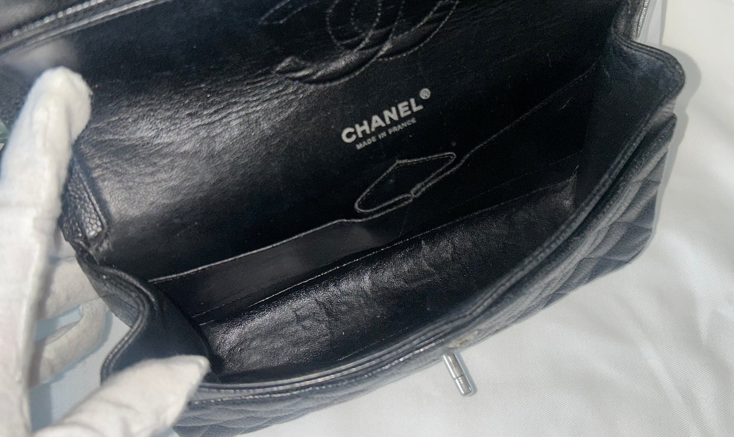 CHANEL Medium Classic Double Flap Caviar Leather Quilted Handbag Black