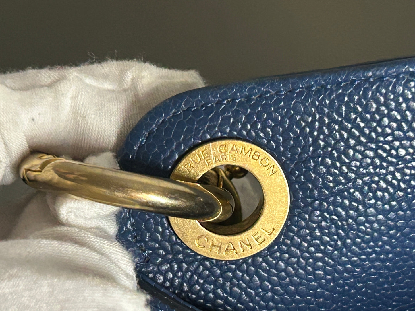 CHANEL CC Lock Large Shopping Tote Bag Caviar Leather Navy Blue