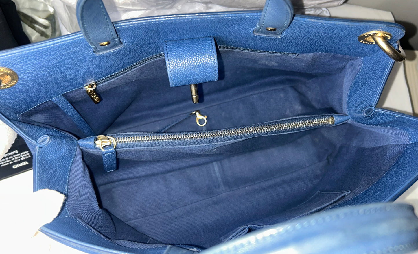 CHANEL CC Lock Large Shopping Tote Bag Caviar Leather Navy Blue