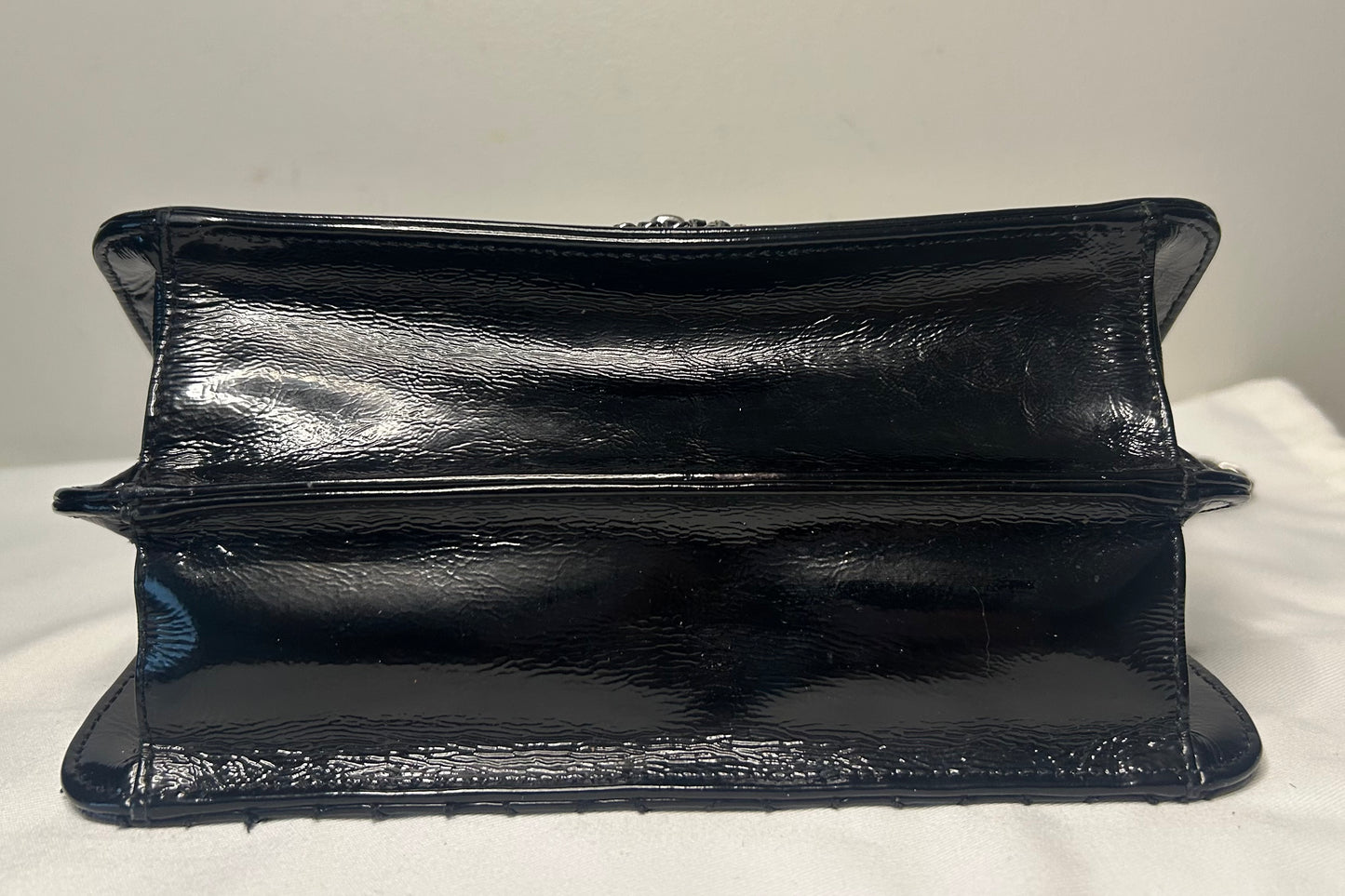 CHANEL Madison Medium Quilted Flap Shoulder Bag Patent Leather Black