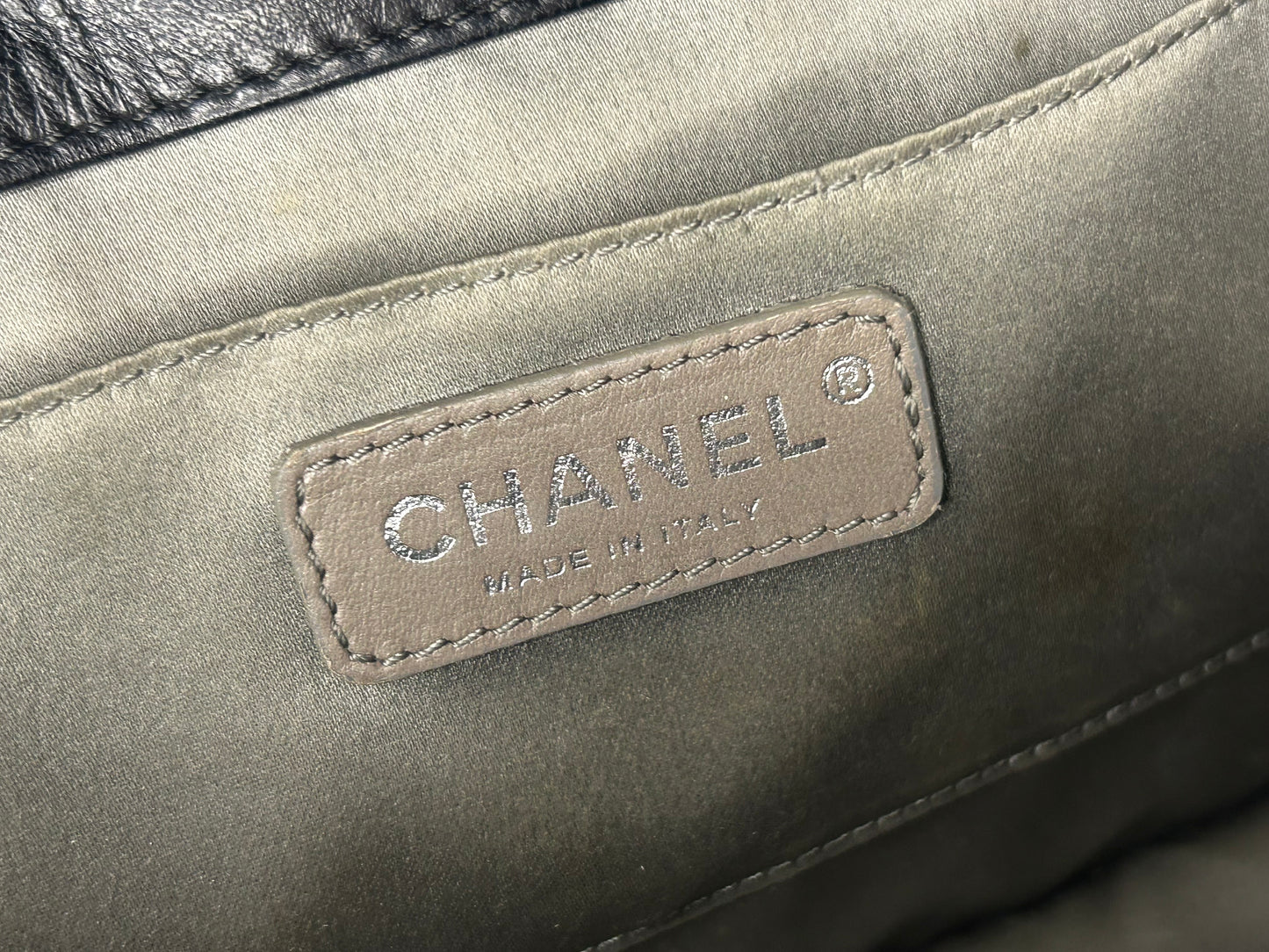 CHANEL Madison Medium Quilted Flap Shoulder Bag Patent Leather Black