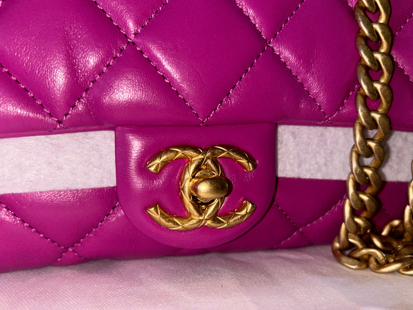 CHANEL 23B Small Crush Quilted Calfskin Flap Bag Magenta / Gold Hardware