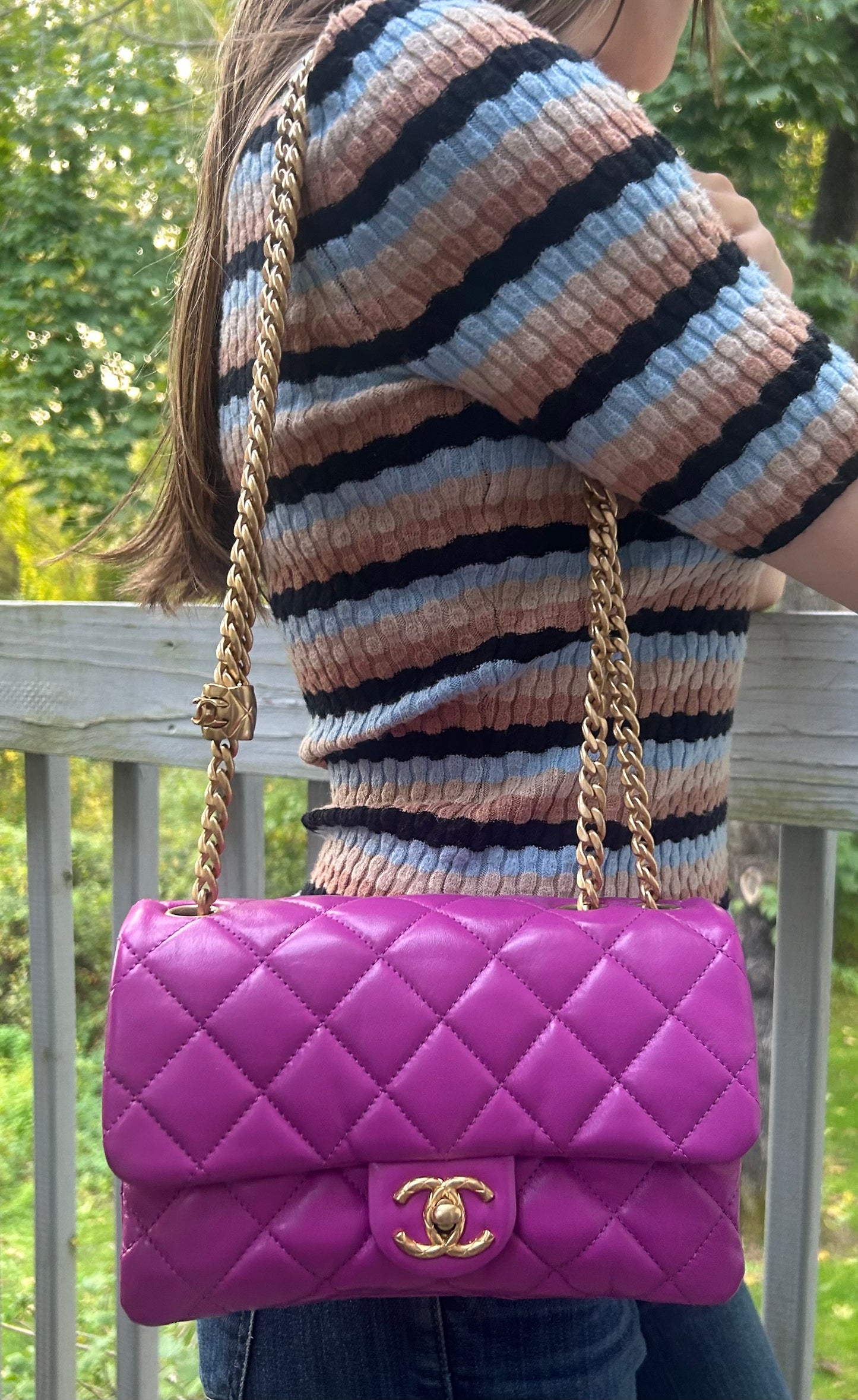 CHANEL 23B Small Crush Quilted Calfskin Flap Bag Magenta / Gold Hardware