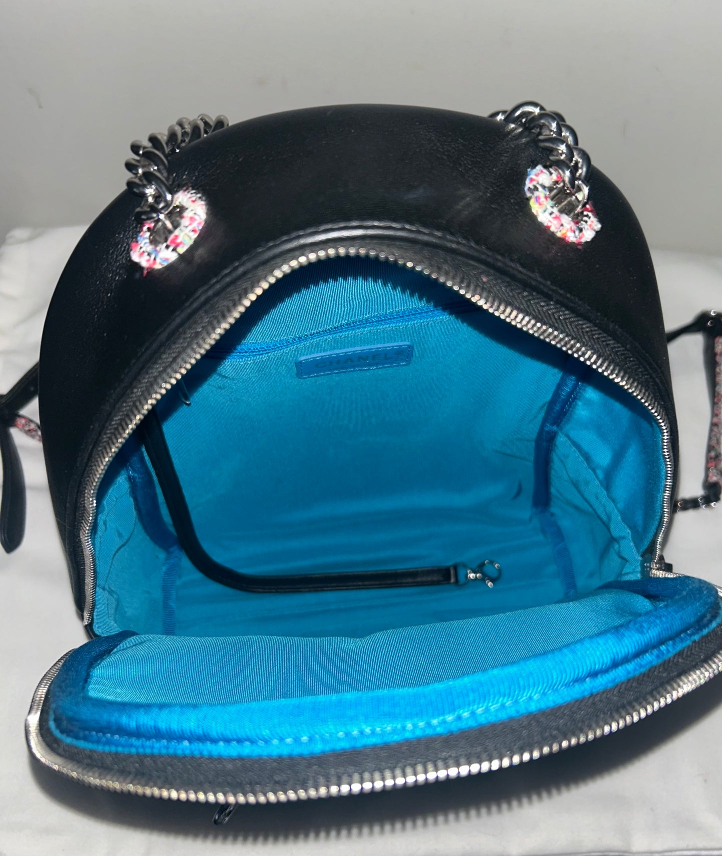 CHANEL Elegant Trim Quilted Leather Tweed Small Backpack Black