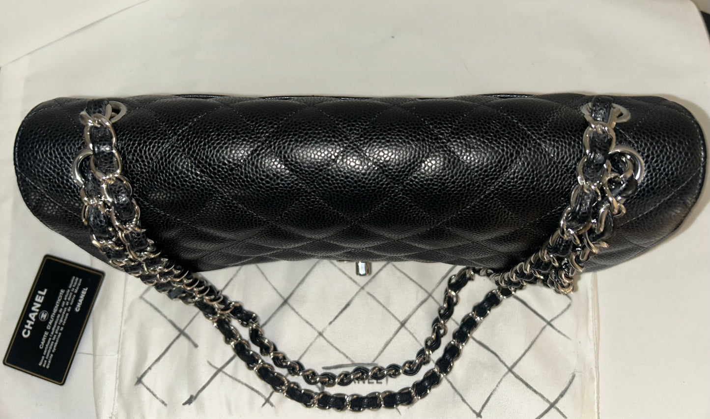 CHANEL Classic Jumbo Double Flap Quilted Caviar Leather Handbag Black