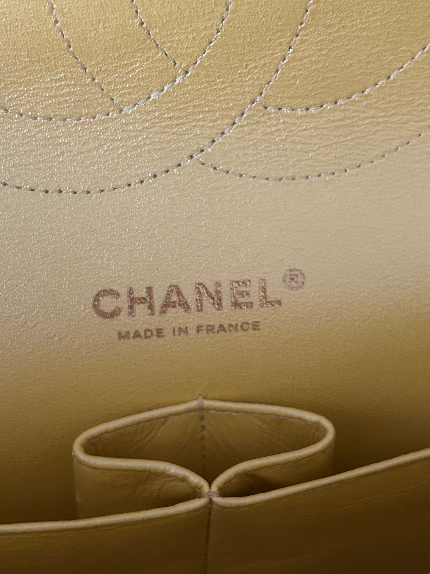 CHANEL 19S Jumbo Double Flap Quilted Caviar Handbag Iridescent Yellow