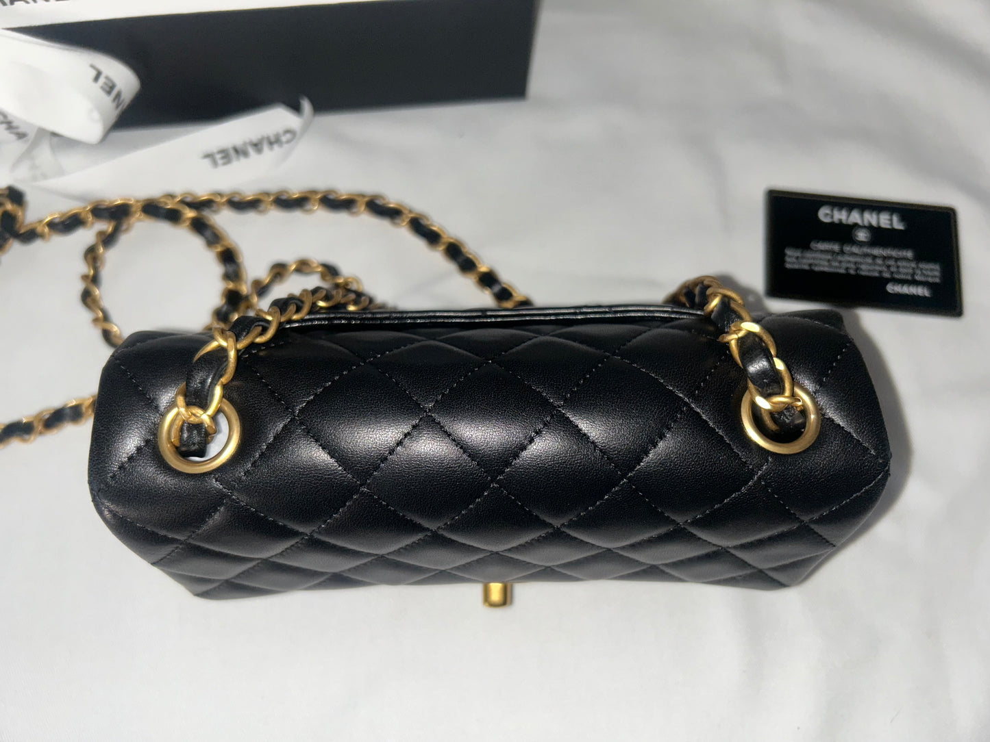CHANEL Classic Mini Rectangular Flap Bag Quilted Lambskin Black / Gold