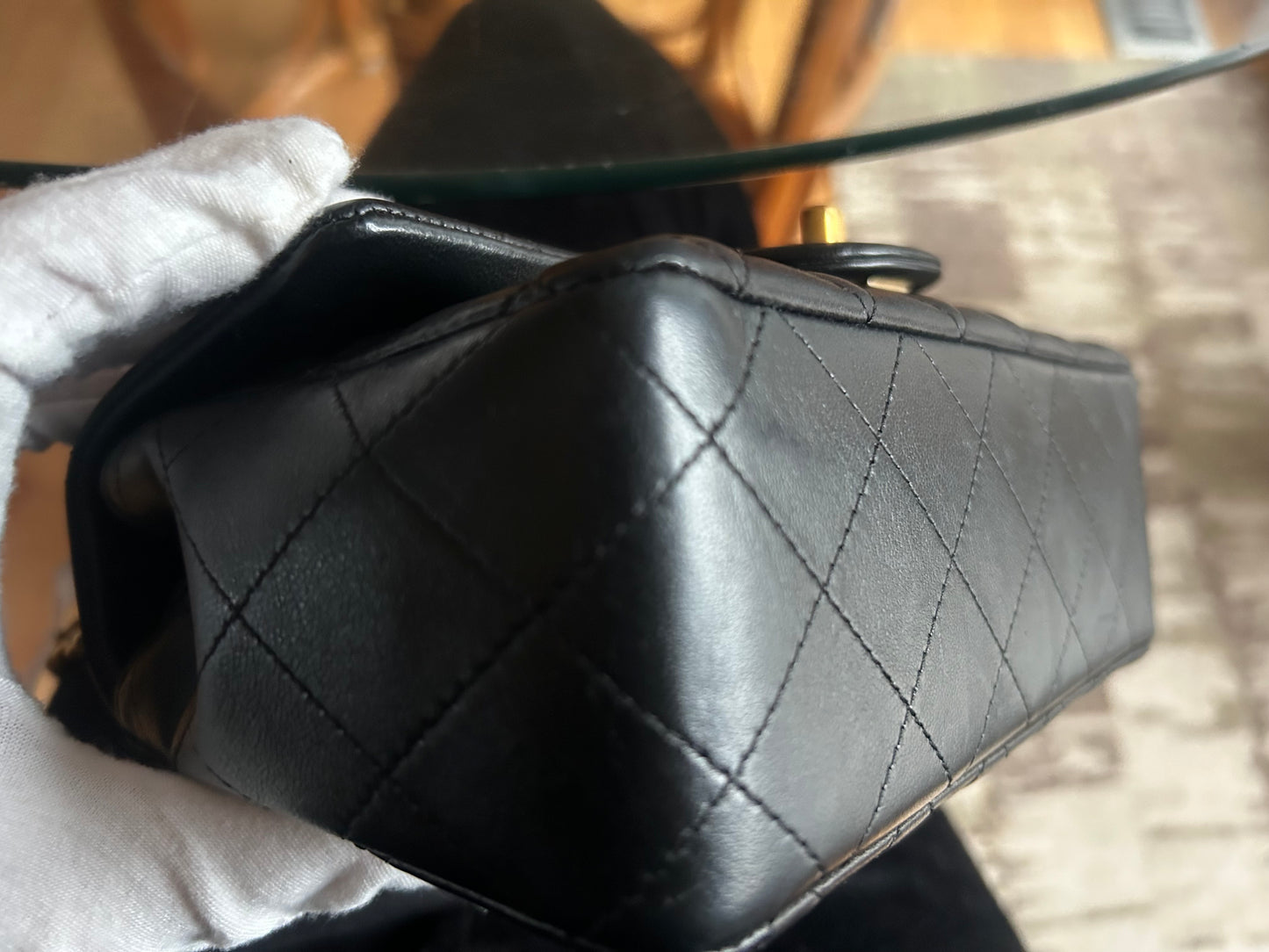 CHANEL Classic Mini Rectangular Flap Bag Quilted Lambskin Black / Gold