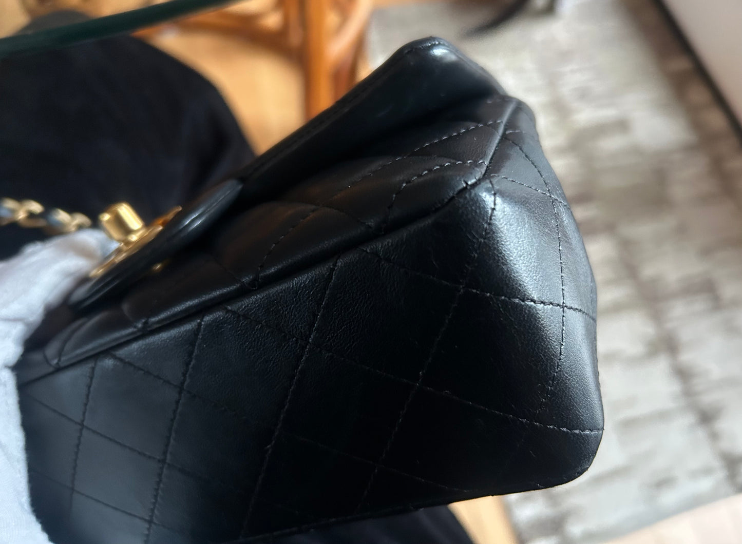 CHANEL Classic Mini Rectangular Flap Bag Quilted Lambskin Black / Gold