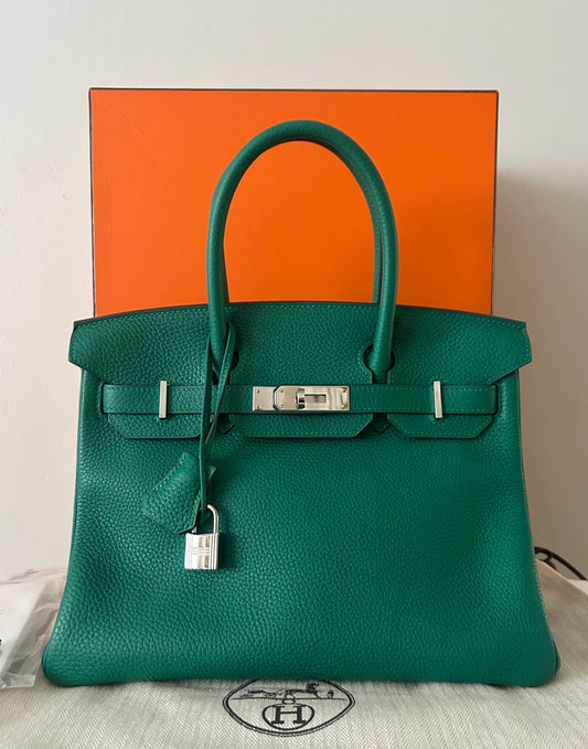 HERMÈS Birkin 30 Vert Vertigo Clemence Leather Palladium Hardware Bag