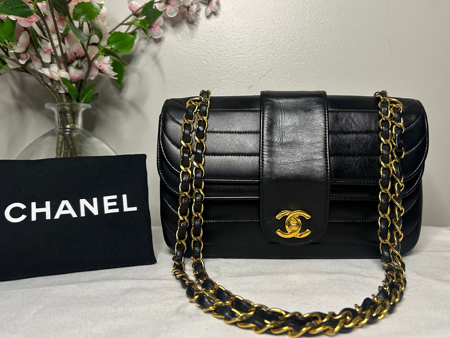CHANEL Classic Mademoiselle Small Quilted Lambskin Flap Bag Black/24k Gold